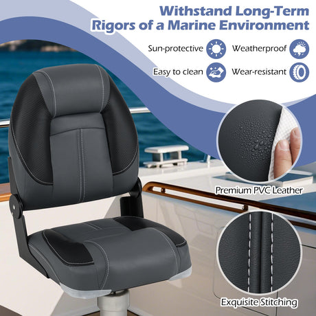 Asientos de barco plegables de 3 unidades con acolchado de esponja suave 28D - Negro