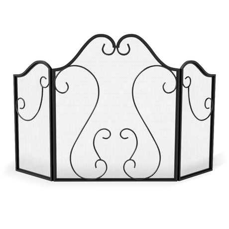 Parachispas plegable de 3 paneles para chimenea con diseño decorativo de espiral