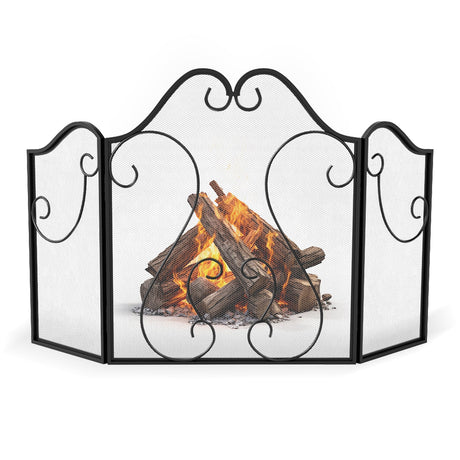 Parachispas plegable de 3 paneles para chimenea con diseño decorativo de espiral