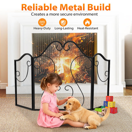 Parachispas plegable de 3 paneles para chimenea con diseño decorativo de espiral