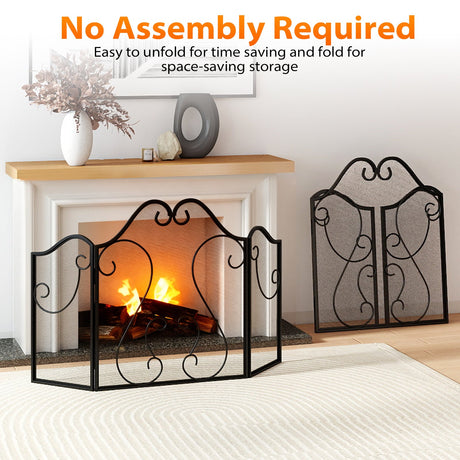 Parachispas plegable de 3 paneles para chimenea con diseño decorativo de espiral
