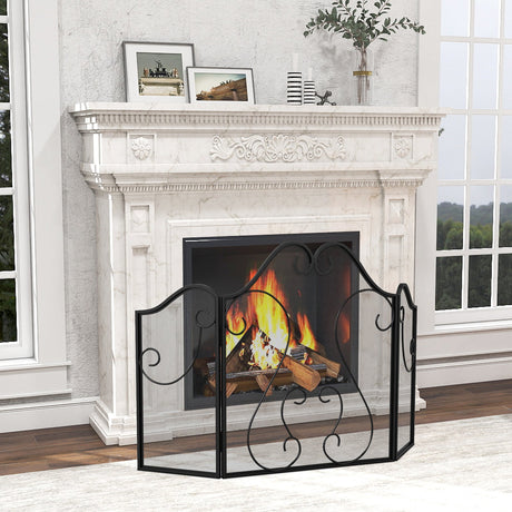 Parachispas plegable de 3 paneles para chimenea con diseño decorativo de espiral