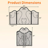 3 Panel Fireplace Screen Foldable Spark Guard Cover with Decorative Scroll