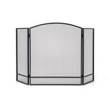 3-Panel Foldable Fireplace Screen with Wrought Metal Mesh-Black
