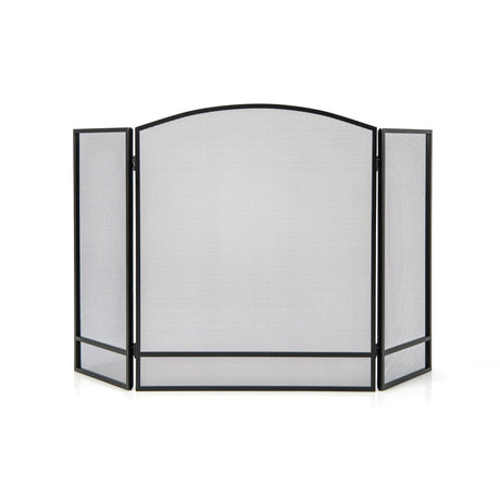 Pantalla plegable de 3 paneles para chimenea con malla de hierro forjado - Negra