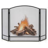 3-Panel Foldable Fireplace Screen with Wrought Metal Mesh-Black