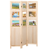 3 Panel Folding Privacy Screen with 9 Swivel Paulownia Wood Photo Frames-Natural