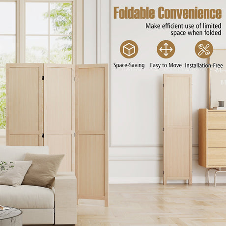 Divisor de ambiente plegable de 3 paneles para oficina en casa, dormitorio, restaurante - Beige