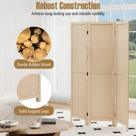 Divisor de ambiente plegable de 3 paneles para oficina en casa, dormitorio, restaurante - Beige