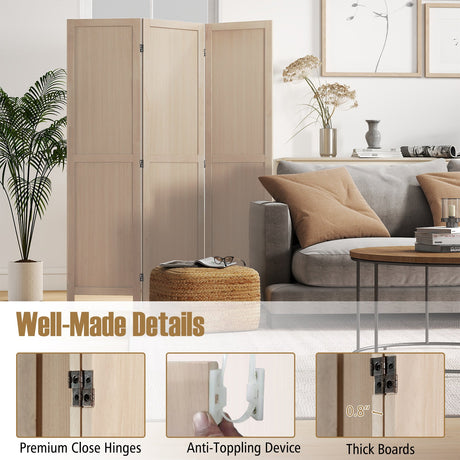 Divisor de ambiente plegable de 3 paneles para oficina en casa, dormitorio, restaurante - Beige