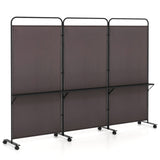 3-Panel Folding Room Divider with 3 Metal Shelves and Lockable Wheels