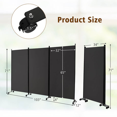 Divisor de ambiente plegable de 3 paneles con ruedas con seguro