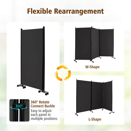 Divisor de ambiente plegable de 3 paneles con ruedas con seguro