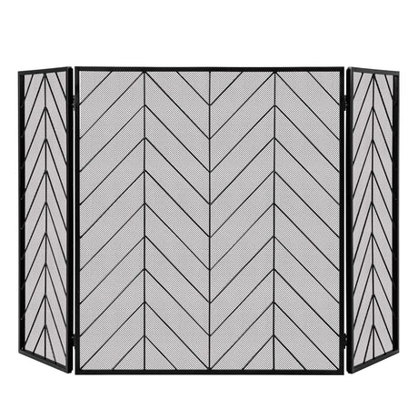 Pantalla Metálica Plegable de 3 Paneles para Chimenea con Malla Metálica