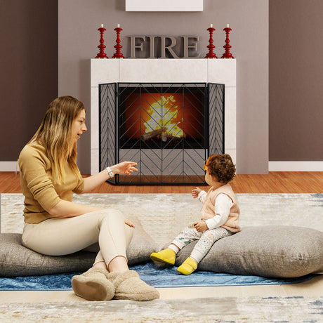 Pantalla Metálica Plegable de 3 Paneles para Chimenea con Malla Metálica