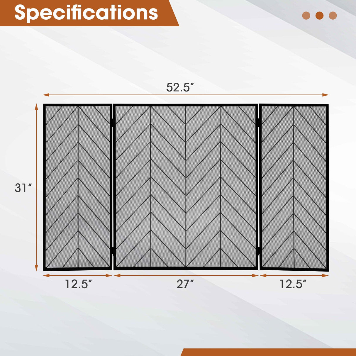 Pantalla Metálica Plegable de 3 Paneles para Chimenea con Malla Metálica