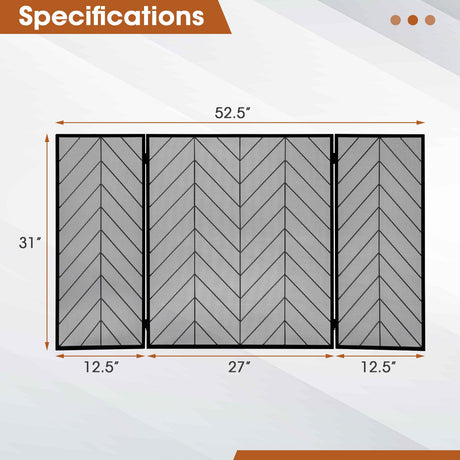 Pantalla Metálica Plegable de 3 Paneles para Chimenea con Malla Metálica