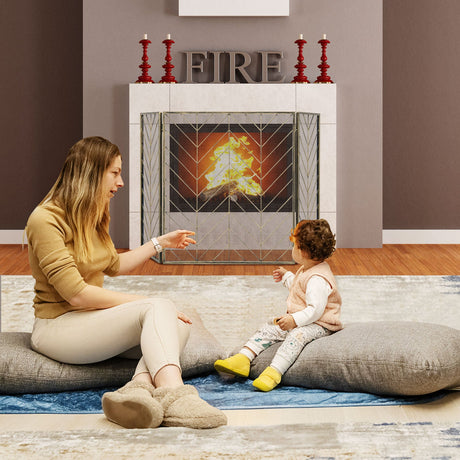 Pantalla Metálica Plegable de 3 Paneles para Chimenea con Malla Metálica