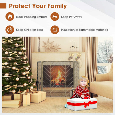 Pantalla Metálica Plegable de 3 Paneles para Chimenea con Malla Metálica