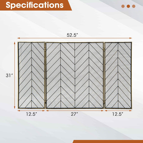 Pantalla Metálica Plegable de 3 Paneles para Chimenea con Malla Metálica