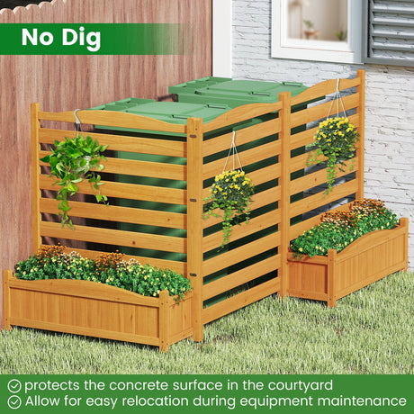 Cerca de madera de 3 paneles para aire acondicionado con jardinera, pantalla de privacidad independiente - Amarilla