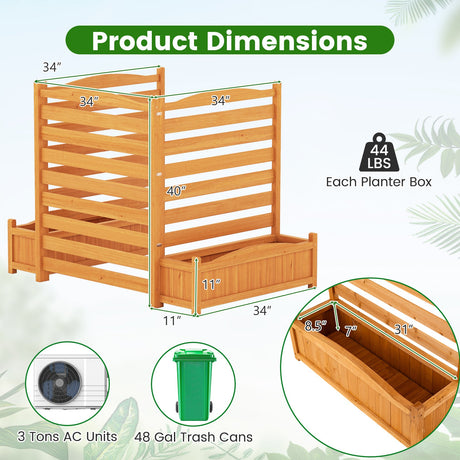Cerca de madera de 3 paneles para aire acondicionado con jardinera, pantalla de privacidad independiente - Amarilla