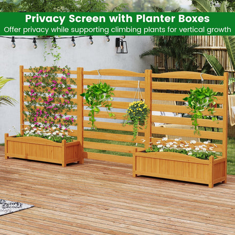 Cerca de madera de 3 paneles para aire acondicionado con jardinera, pantalla de privacidad independiente - Amarilla