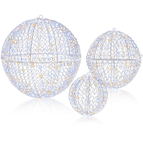 3 piezas de esferas navideñas iluminadas, grandes, de metal, para colocar de pie o colgar, con 435 luces LED