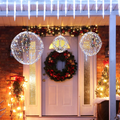 3 piezas de esferas navideñas iluminadas, grandes, de metal, para colocar de pie o colgar, con 435 luces LED