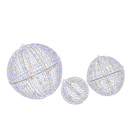3 piezas de esferas navideñas iluminadas, grandes, de metal, para colocar de pie o colgar, con 435 luces LED