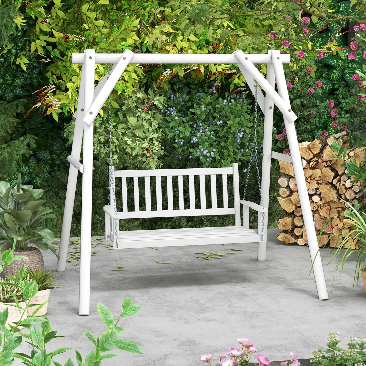 3-Person Wooden Outdoor Porch Swing with 800 lbs Weight Capacity