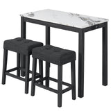 3-Piece Bar Table Set with Charging Station and Faux Marble Top