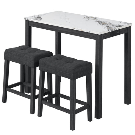 Juego de mesa de bar de 3 piezas con estación de carga y cubierta de imitación de mármol
