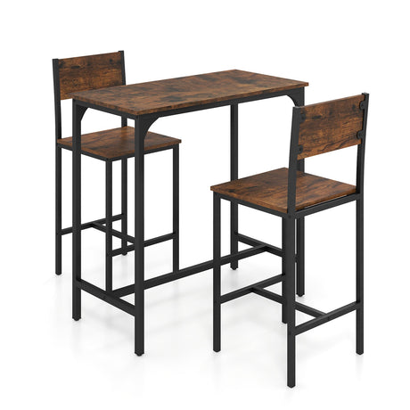 Juego de mesa de bar de 3 piezas con respaldo y reposapiés para espacios pequeños