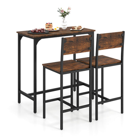 Juego de mesa de bar de 3 piezas con respaldo y reposapiés para espacios pequeños
