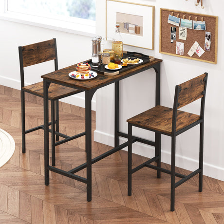 Juego de mesa de bar de 3 piezas con respaldo y reposapiés para espacios pequeños