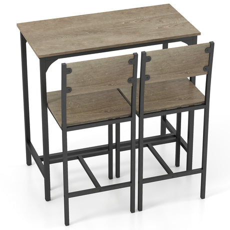 Juego de mesa de bar de 3 piezas con respaldo y reposapiés para espacios pequeños