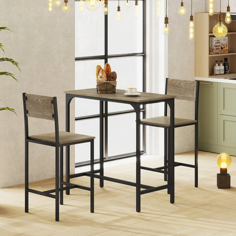 Juego de mesa de bar de 3 piezas con respaldo y reposapiés para espacios pequeños