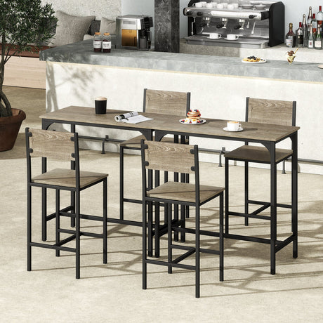 Juego de mesa de bar de 3 piezas con respaldo y reposapiés para espacios pequeños
