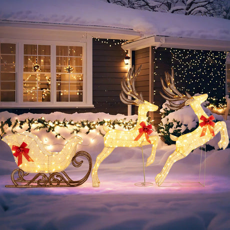 Juego de 3 renos y trineo iluminados de Navidad para jardín y exteriores
