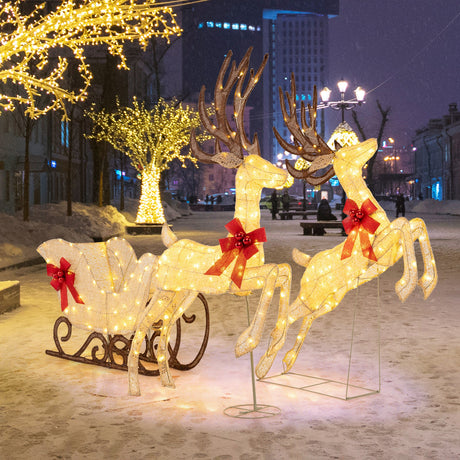 Juego de 3 renos y trineo iluminados de Navidad para jardín y exteriores