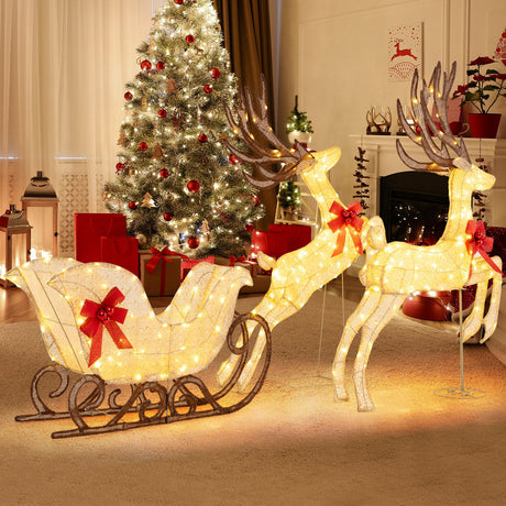 Juego de 3 renos y trineo iluminados de Navidad para jardín y exteriores