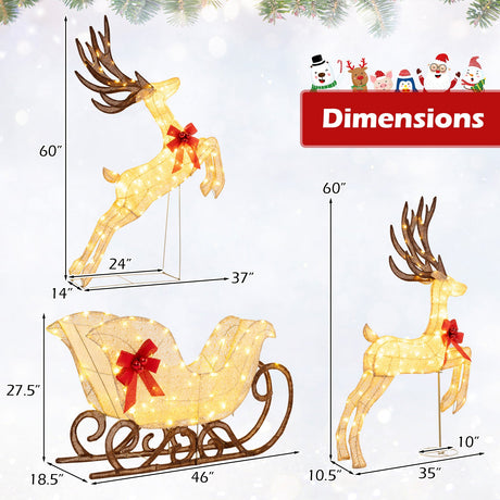 Juego de 3 renos y trineo iluminados de Navidad para jardín y exteriores