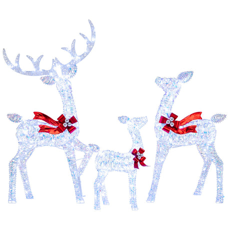 Juego de 3 renos iridiscentes iluminados de Navidad con 215 luces LED blancas frías y estacas de tierra