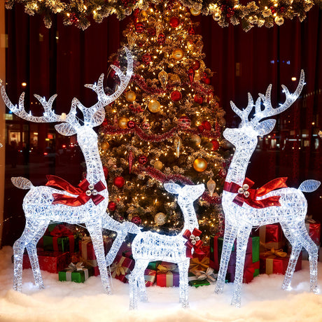 Juego de 3 renos iridiscentes iluminados de Navidad con 215 luces LED blancas frías y estacas de tierra