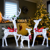 3-Piece Christmas Lighted Iridescent Reindeer Family Set with 215 Cold White LED Lights and Ground Stakes
