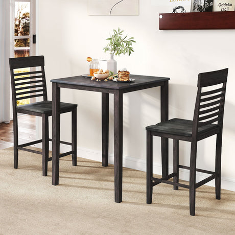 Juego de comedor de 3 piezas para 2 personas con altura de mostrador, estructura de madera de caucho y reposapiés