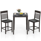 Juego de comedor de 3 piezas para 2 personas con altura de mostrador, estructura de madera de caucho y reposapiés