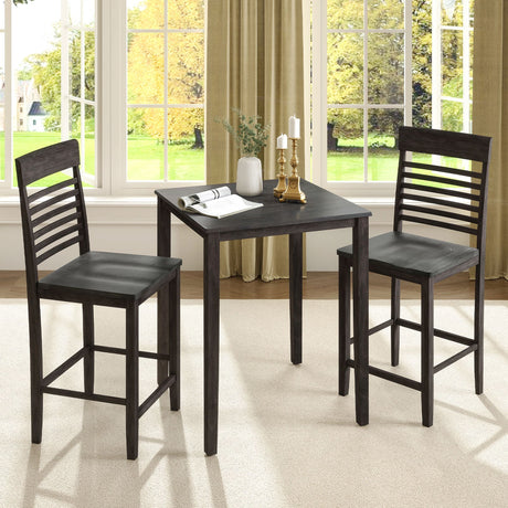 Juego de comedor de 3 piezas para 2 personas con altura de mostrador, estructura de madera de caucho y reposapiés