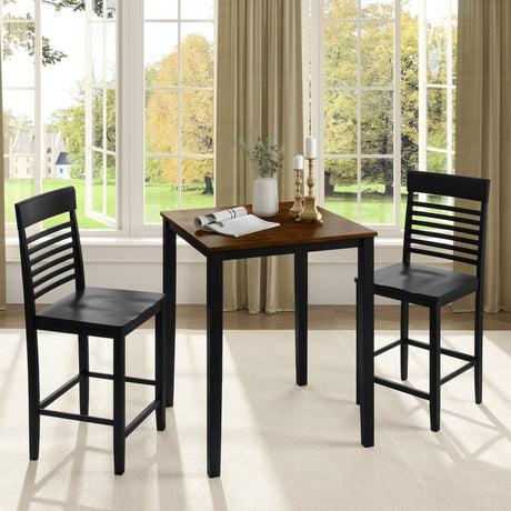 Juego de comedor de 3 piezas para 2 personas con altura de mostrador, estructura de madera de caucho y reposapiés